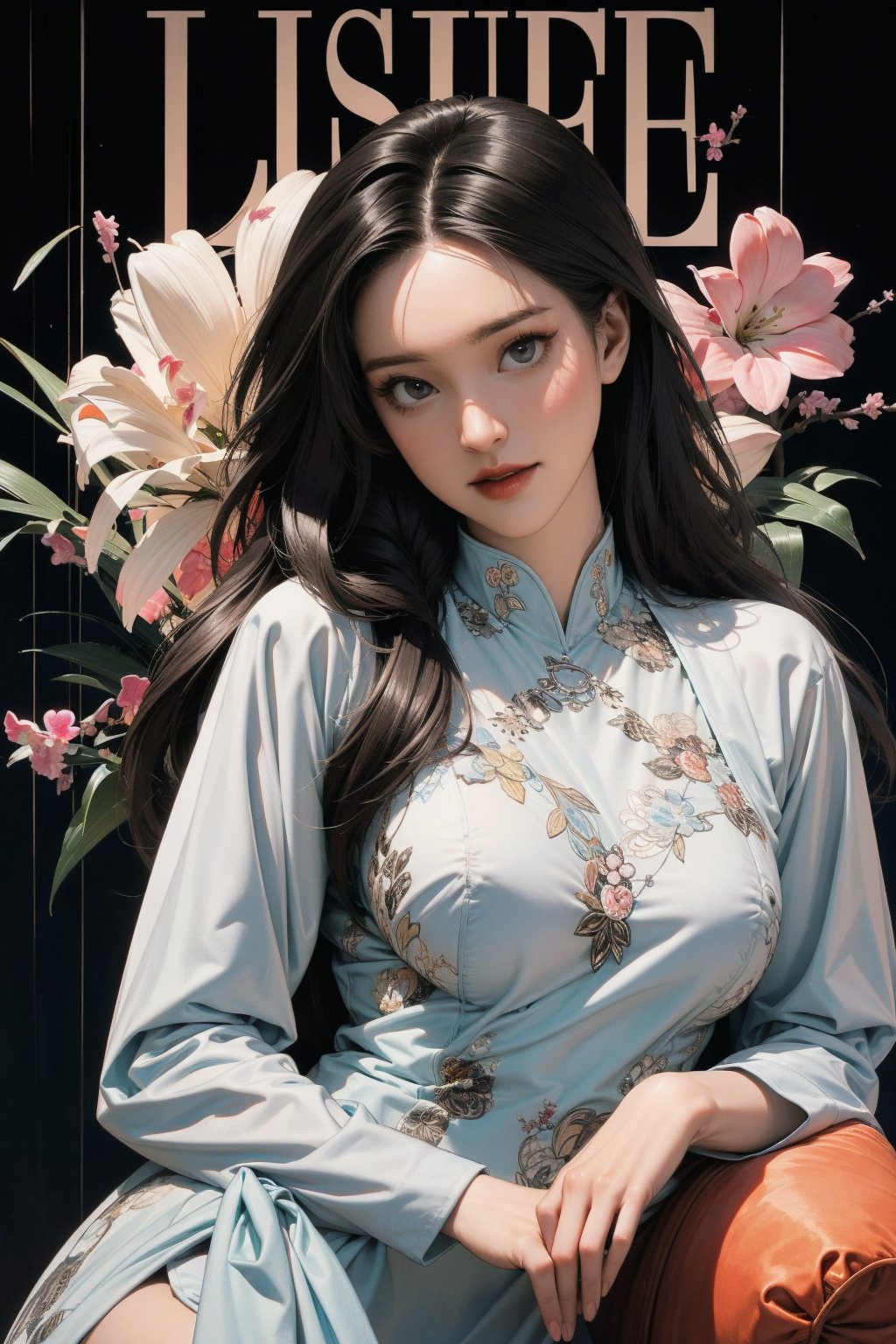 lust, mature, 1girl, thigh up body, looking at viewer, intricate clothes, shiny, professional lighting, different hairstyle, coloful, magazine cover, 2D manga artstyle,  shuhua,kn