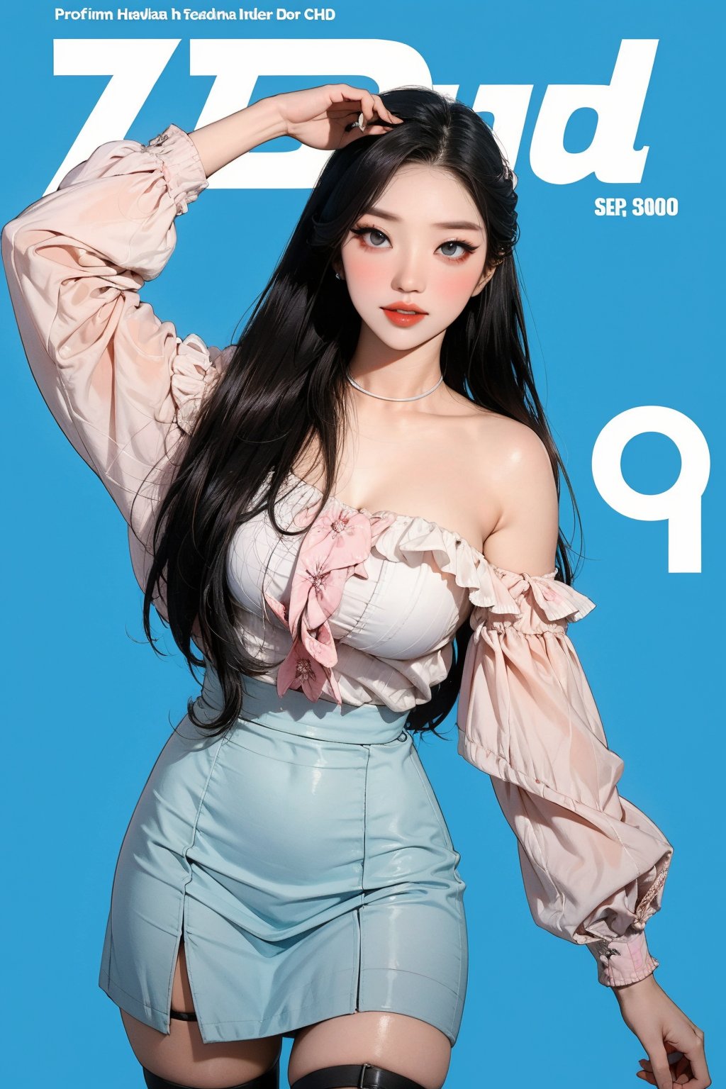 ((kpop idol girl, thigh strap, styled top, skirt,)) 1girl, thigh up, hairstyle, standing, looking at viewer, ultra detailed, profesional lighting, blue background, magazine cover

johyun, wyntracy, hine, hakil, htt, chimai, sim, yuong01, sana, QA, aespakarina, huondey,kn,jisoo,rosé