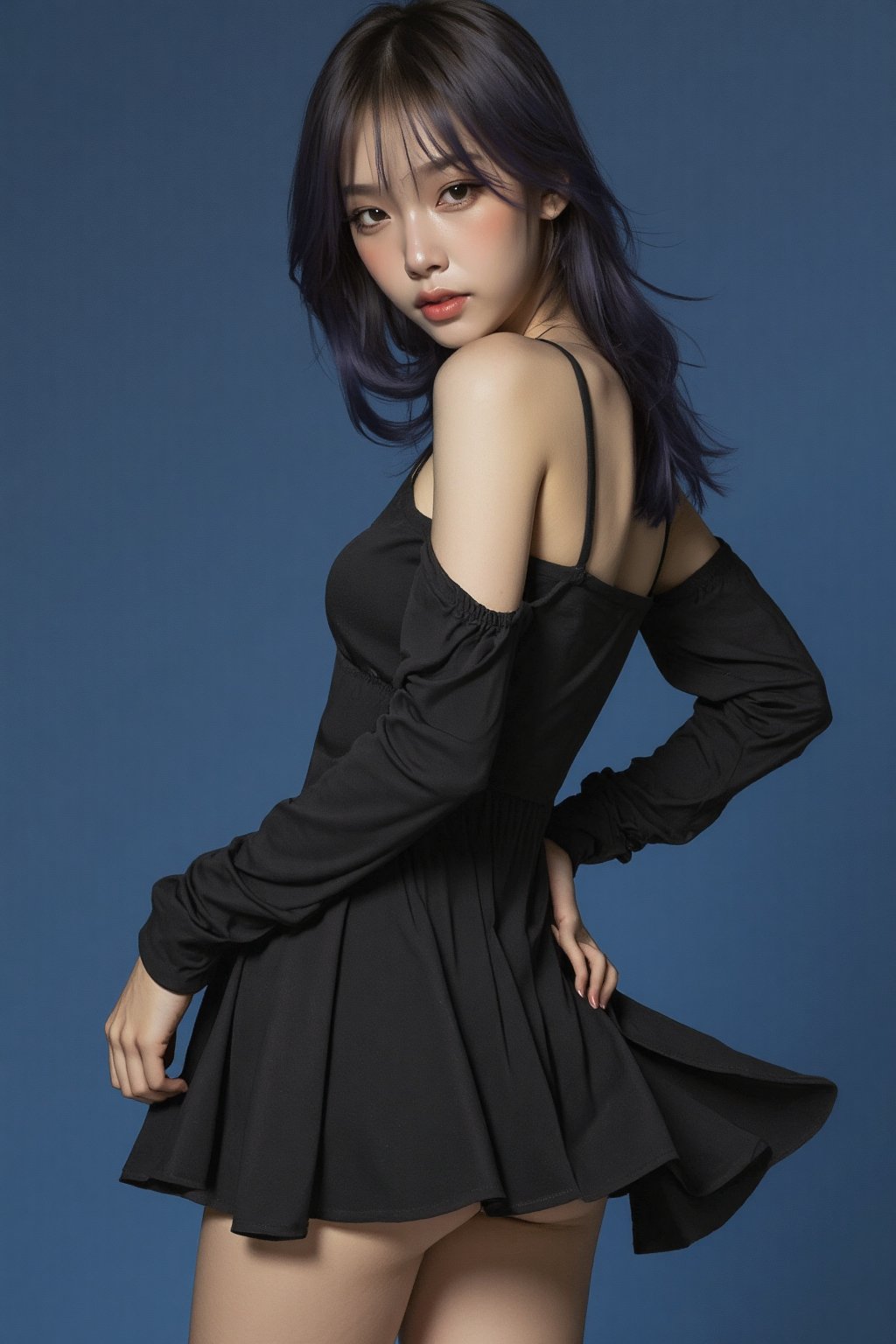 1girl, hip up, eye wear, floating skirt, detailed clothes, looking at viewer, sharp focus, simple background, highres, accurate color reproduction, sharp focus, dark blue background, ((magazzine cover,))
chimai,yuongg,Enhanced all,charcoal \(medium\),aespakarina