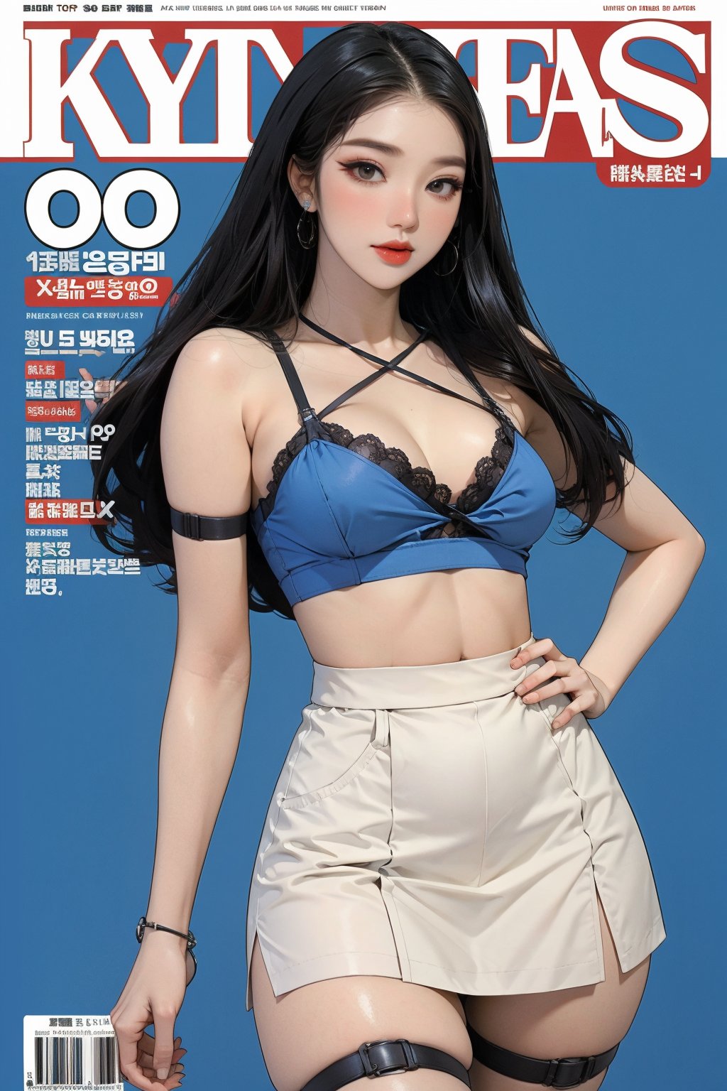 ((kpop idol girl, thigh strap, styled top, skirt,)) 1girl, thigh up, hairstyle, standing, looking at viewer, ultra detailed, profesional lighting, blue background, magazine cover

johyun, wyntracy, hine, hakil, htt, chimai, sim, yuong01, sana, QA, aespakarina, huondey,kn,jisoo,rosé