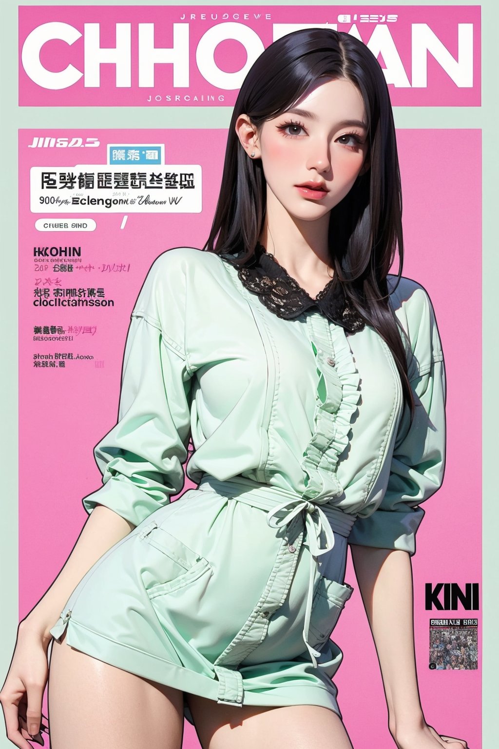 1girl, thigh up body, looking at viewer, styled clothes, sharp focus, magazine cover, coloful background, 2D artstyle, outline, 

chimai,hine,hakil,yuong01,johyun,sim,haohaoulz,kn,htt,minatw