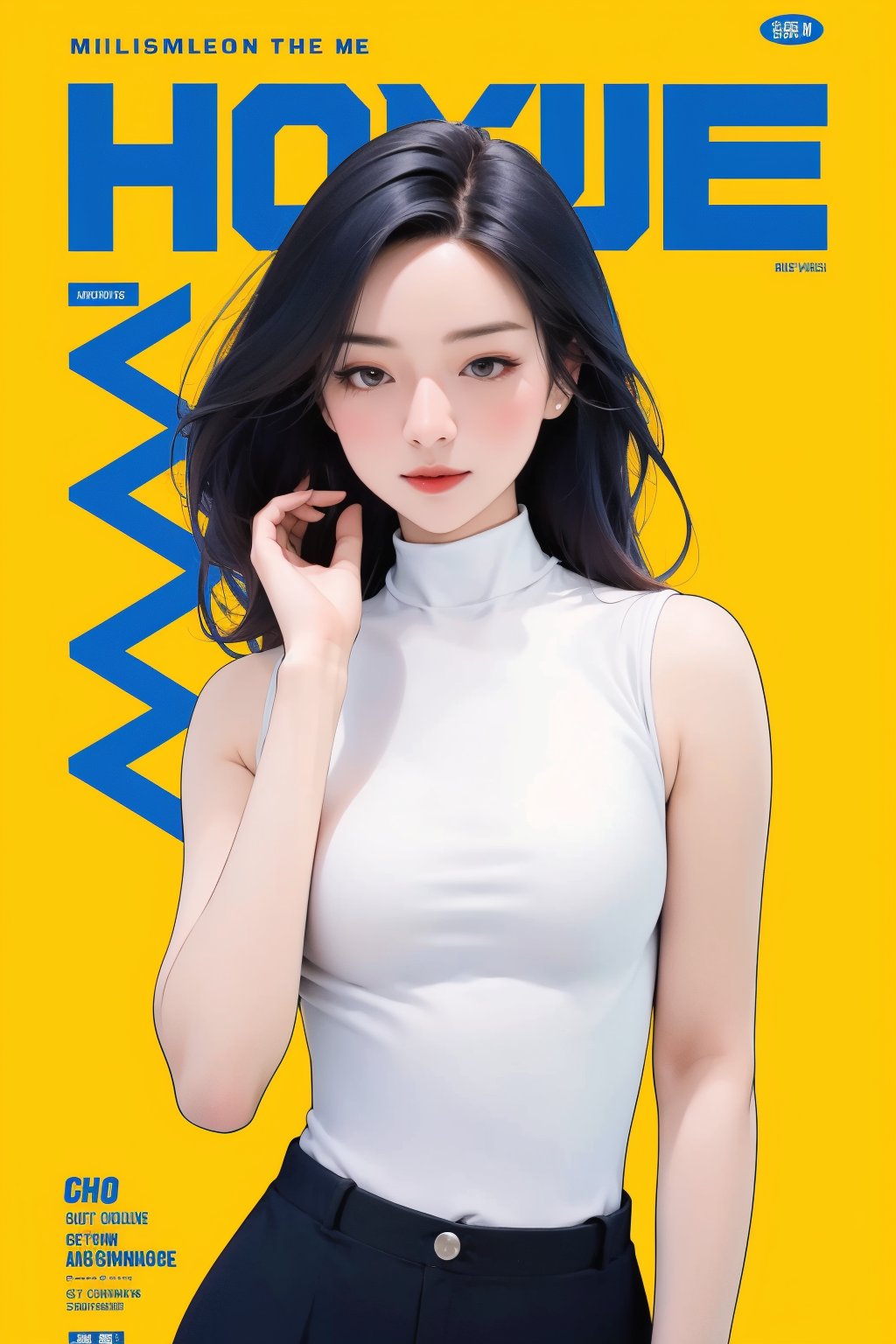 1girl, hip up, standing, looking at viewer, detailed clothes, styled cutout turtleneck body shirt, sleeveless, accurate color reproduction, best quality, magazine cover, jisoo,chimai,miyeon,aespakarina,hakil,QA,sim