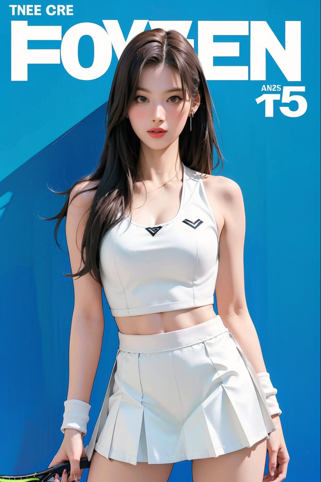 1girl,  thigh up body,  ((tennis girl outfit by LazyAI.creator on Tensor.Art