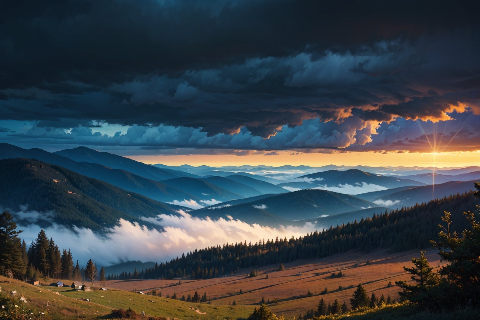 Meadows, in the style of canon ts-e 17mm f/4l tilt-shift, mountainous vistas, uhd image, australian tonalism, 32k uhd, whistlerian, storm thorgerson 