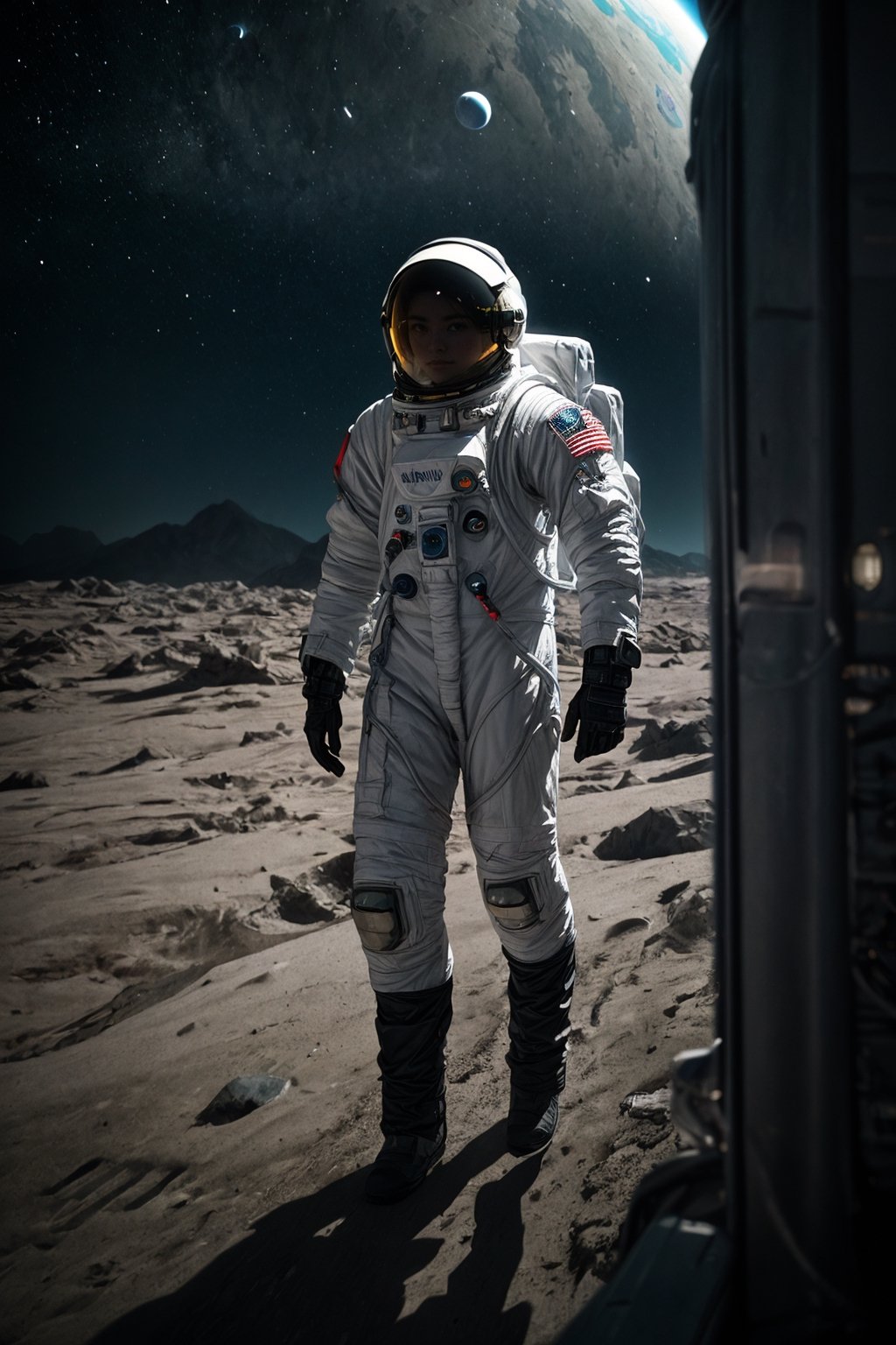 Design a portrait of a futuristic astronaut, with a sleek and advanced spacesuit and equipment, inspired by movies like Gravity and Interstellar, The portrait should highlight the astronaut’s courage, curiosity, and sense of adventure, full body, 3d render, octane render, intricately detailed, cinematic, masterpiece, best quality, high resolution