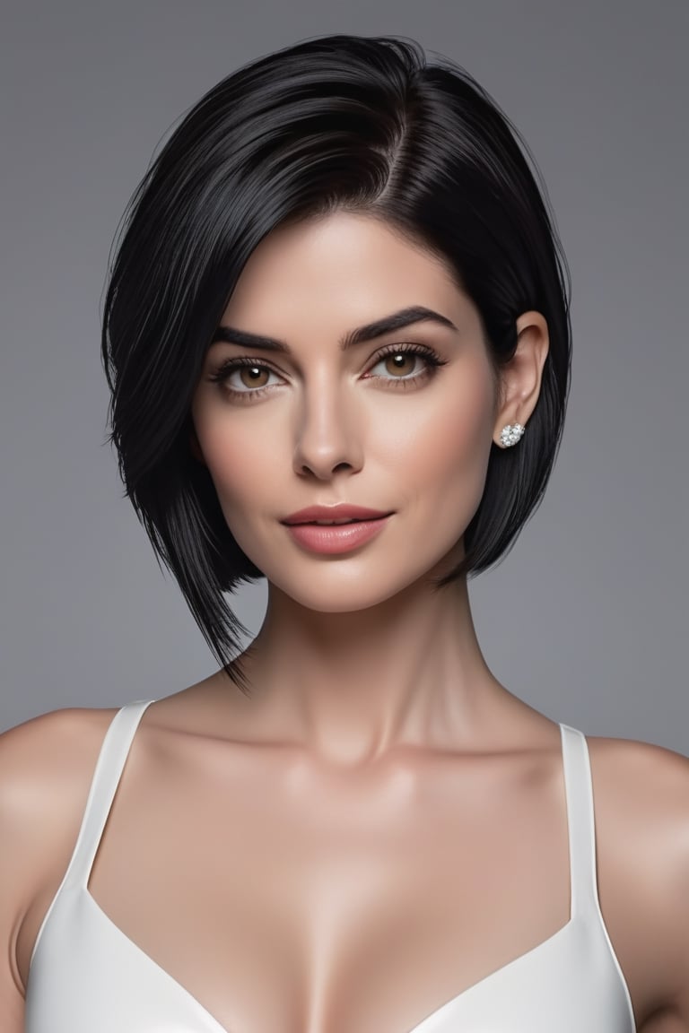 create a hyper realistic vertical photo of Indian most attractive woman in her 40s,  Trendsetter wolf cut black hair,  tre...