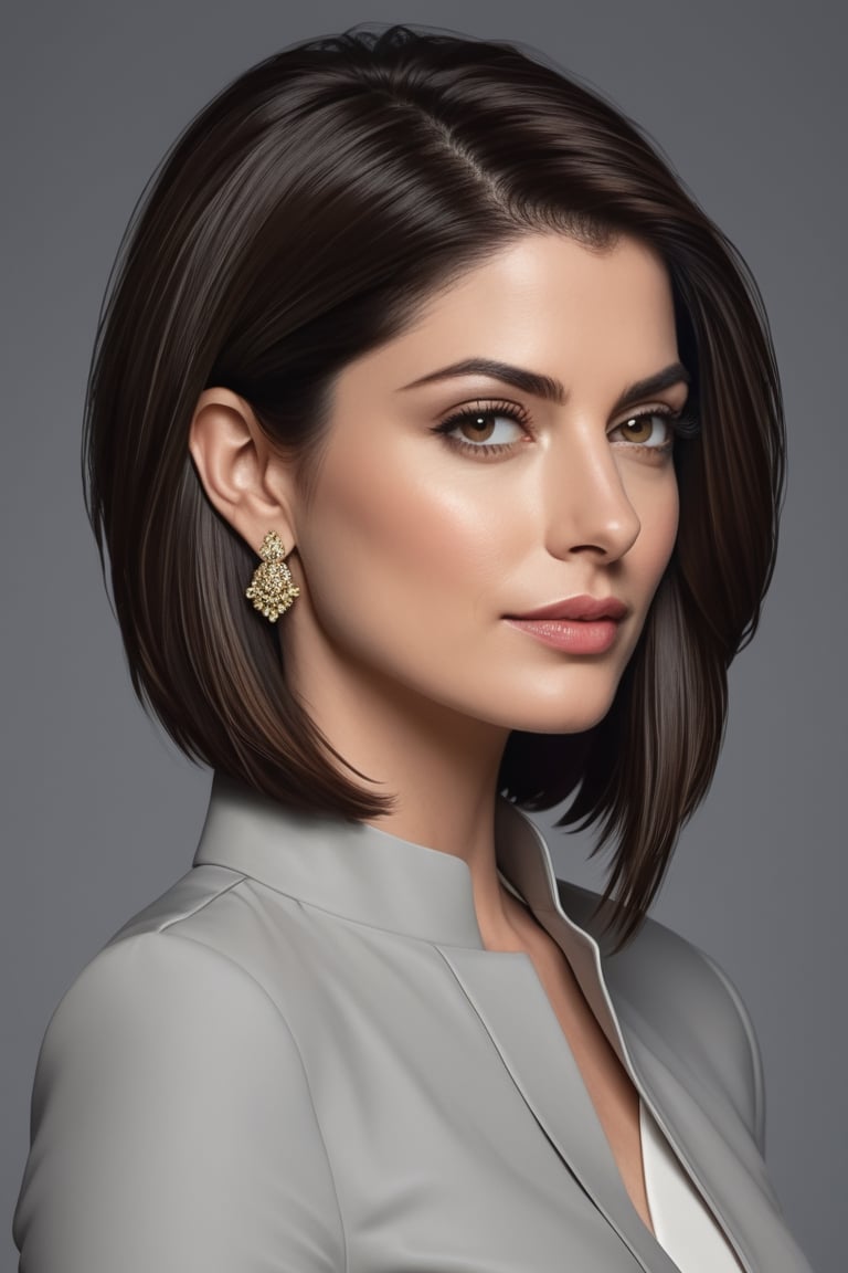 create a hyper realistic vertical photo of Indian most attractive woman in her 40s, Trendsetter wolf cut hair, trending on artstation, portrait, digital art, modern, sleek, highly detailed, formal, determined, meditation anne hathway