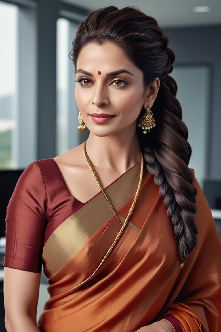 create a hyper realistic vertical photo of Indian most attractive woman in her 50s,  Dreadlocks cut hair,  trending on art...
