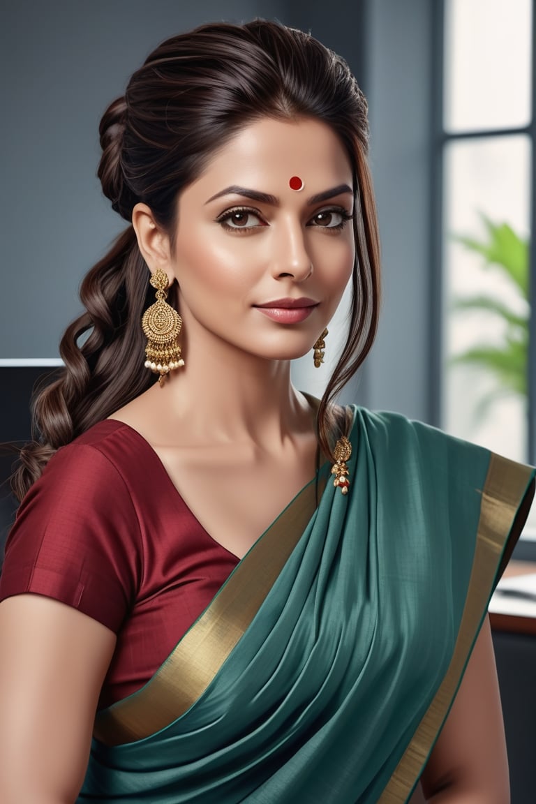 create a hyper realistic vertical photo of Indian most attractive woman in her 50s,  Dreadlocks cut hair,  trending on art...