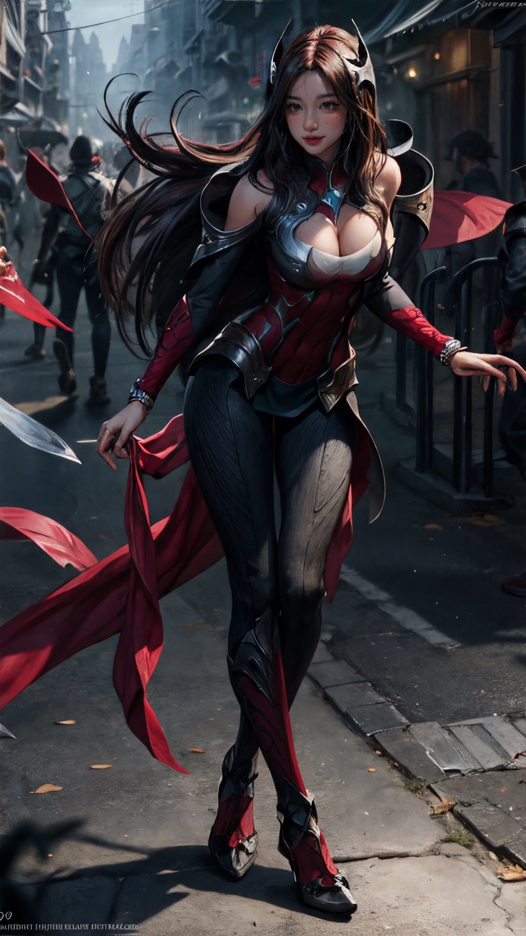 ((full body, upper body focus,)) 1girl, street,  detailed clothing, cleavage,
digital painting, official art, realistic, unity 8k wallpaper, ultra detailed, masterpiece, best quality,kai'sa,irelia