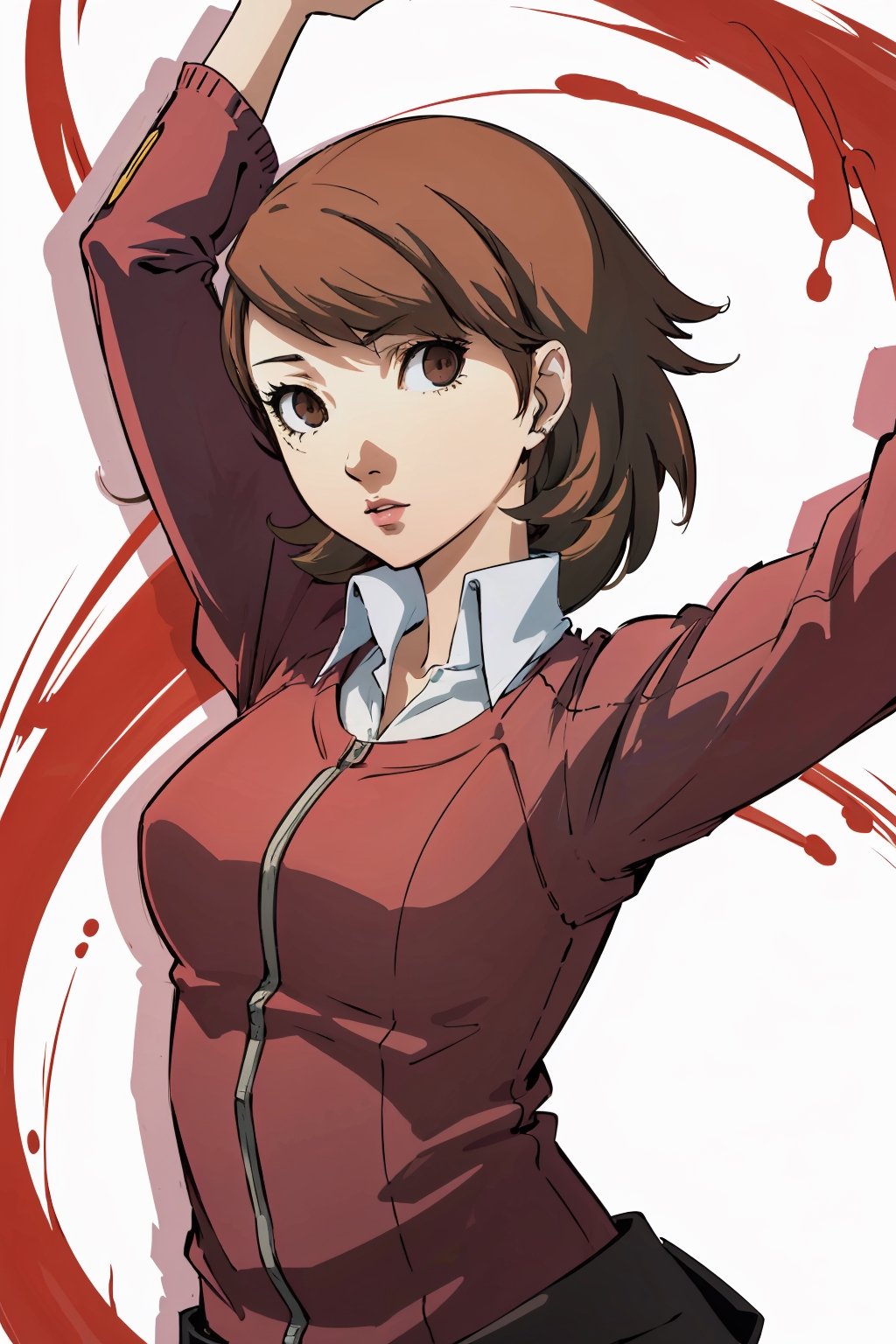 ((masterpiece, best quality)) Persona3Yukari, 1girl, solo, short hair, brown hair, brown eyes, leaning_forward, towards viewer , upper_body,Persona3Yukari,  arching back