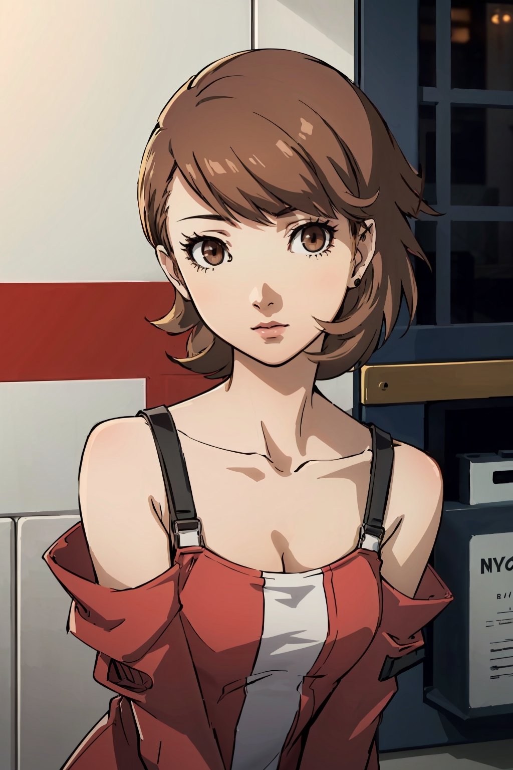 ((masterpiece, best quality)) Persona3Yukari, 1girl, solo, short hair, brown hair, brown eyes, leaning_forward, towards viewer , upper_body,Persona3Yukari