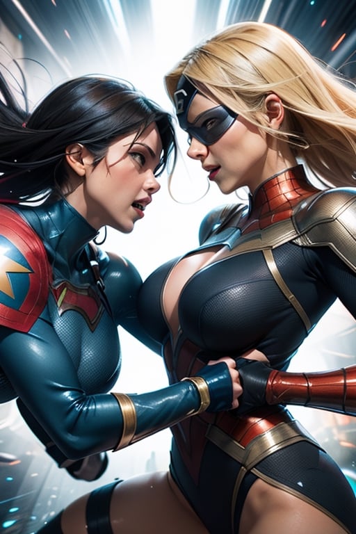 two superheros women fighting  eachother