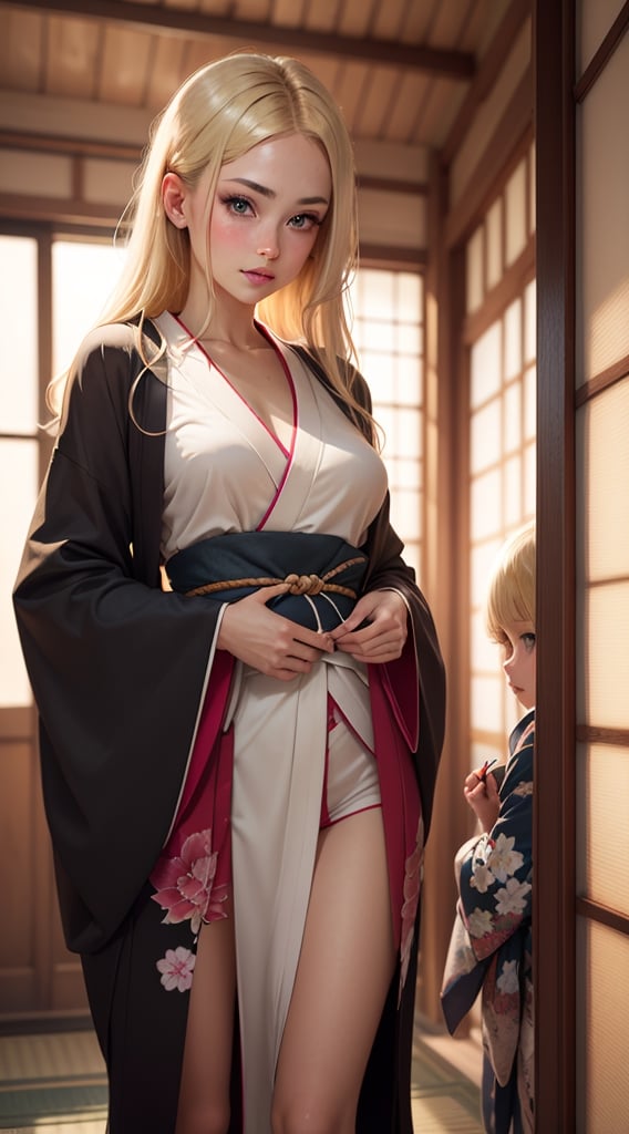 1girls, kimono, sexyn blonde hair