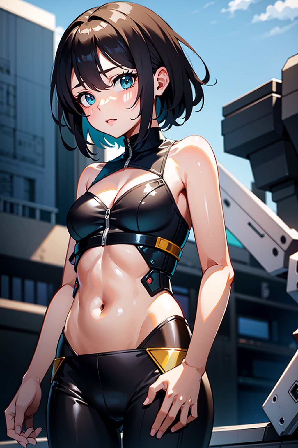 Masterpiece,1 girl, young short black hair, teal eyes, mecha_musume