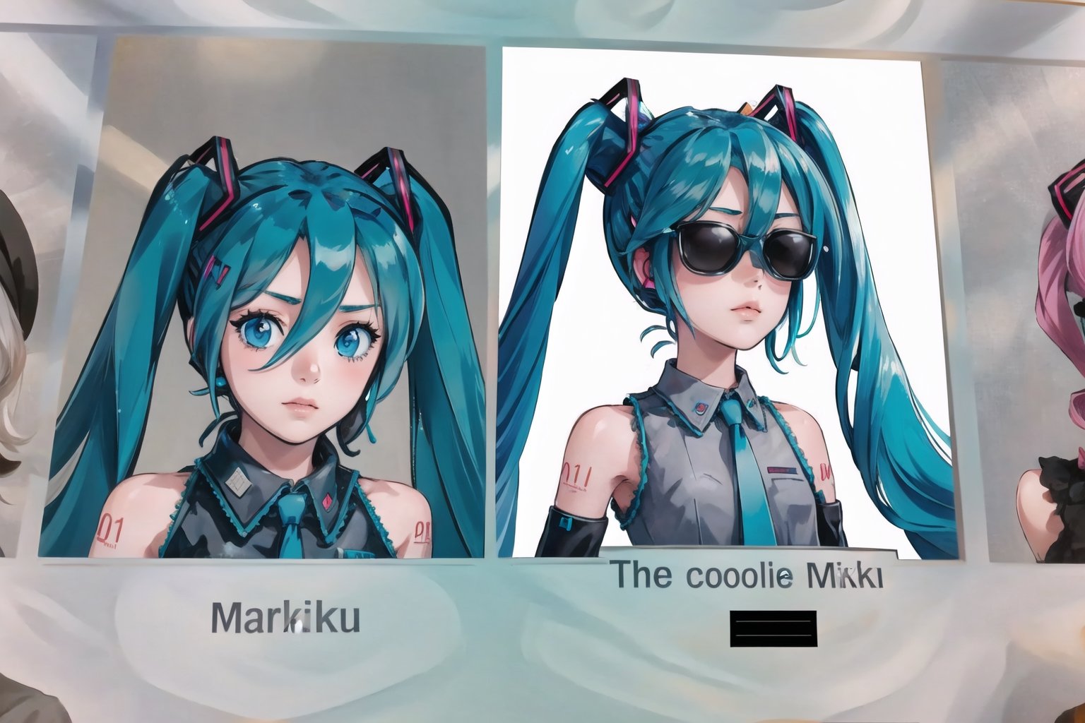 Highly detailed, High Quality, Masterpiece, beautiful, TheCoolerDaniel, 2girls, text, english text, hatsune miku, blue eyes, aqua hair