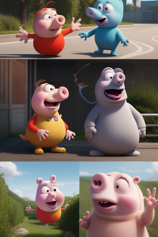 "Write a humorous story where, by accident, Dwayne 'The Rock' Johnson and Peppa Pig find themselves on an adventure together. Describe how these two vastly different characters adapt to the situation and solve an unexpected problem in a world where the absurd is the norm. How would they react to the challenges and surprises of this strange collaboration?"




