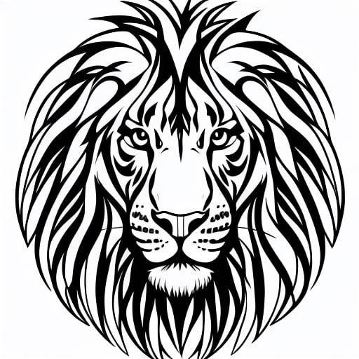 black and white, line art, a cute lion