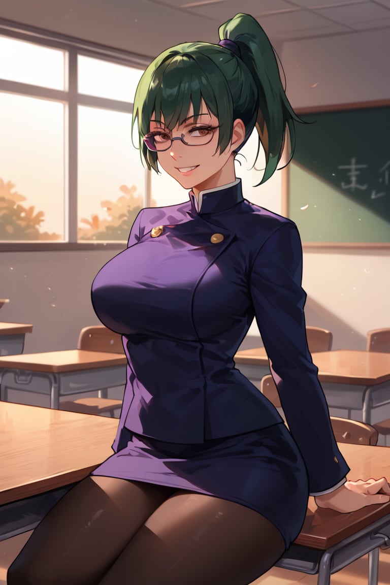 Sitting on table,  bitter smile,  large breasts by Roop_Roo2 on Tensor.Art