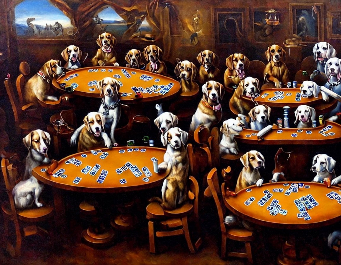 oil painting of dogs playing poker