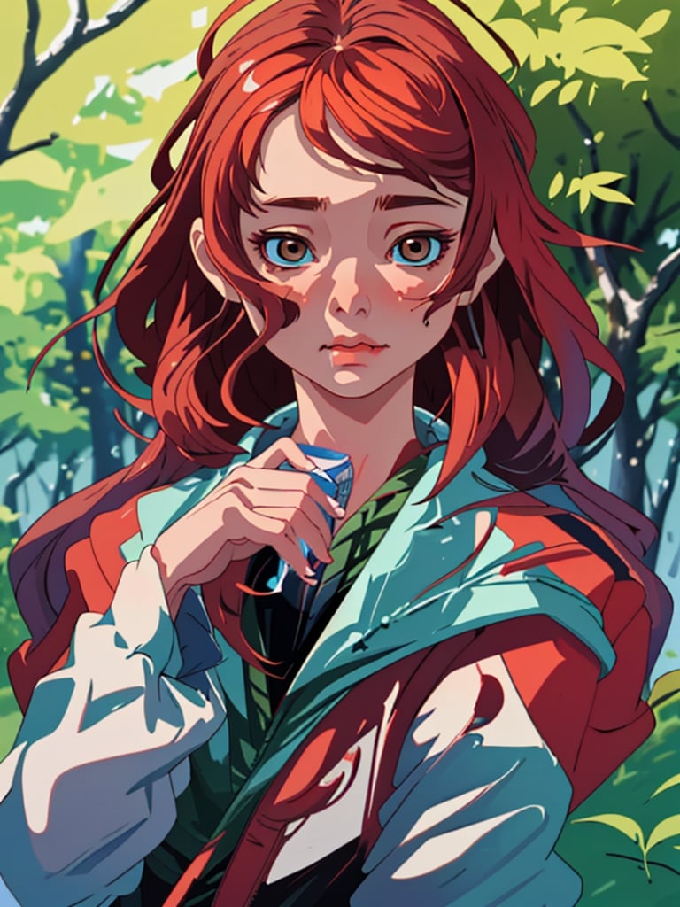 portrait of young woman, 8k drink tea in the forest,PinchingPOV,RedHoodWaifu