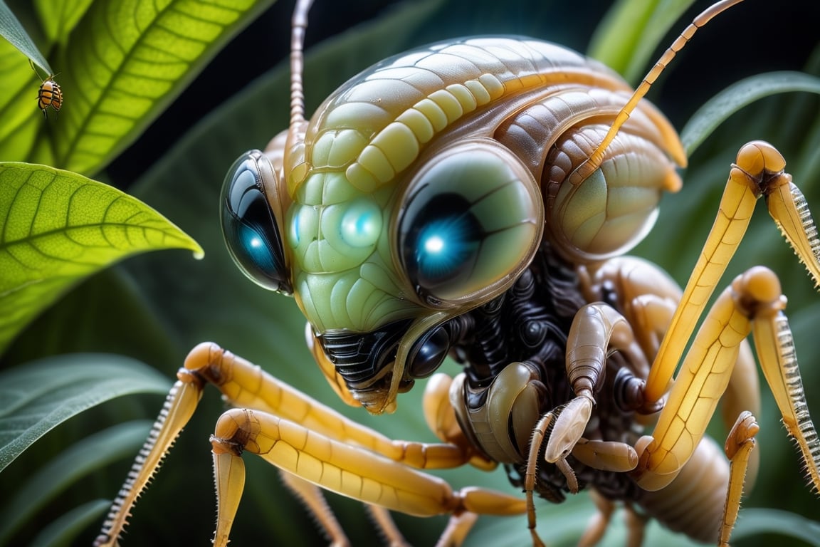 As if captured by a professional photographer,  create a highly detailed and photorealistic close-up image of an alien cre...