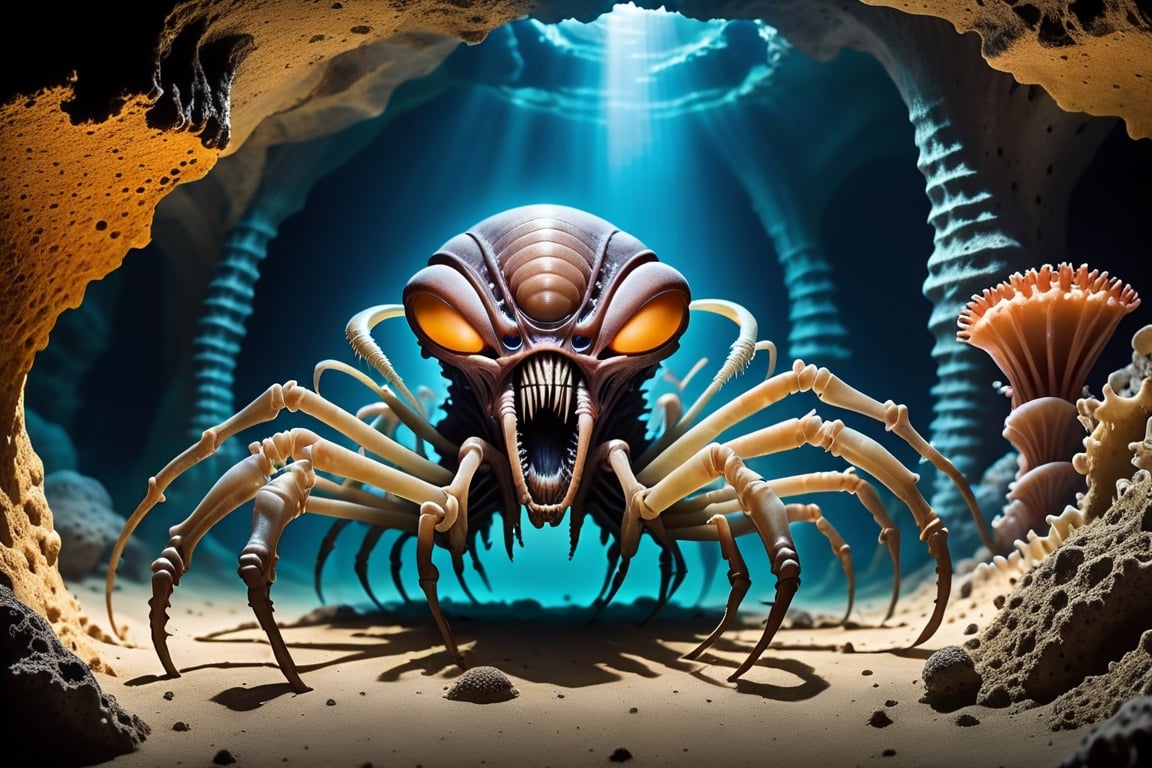 In the style of a professional photographer,  create an image of an alien monster that measures approximately 30 centimete...