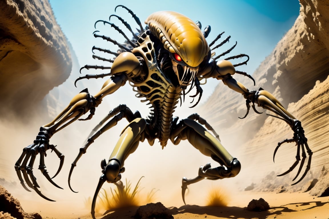 In the style of a professional wildlife photographer capturing a predator in the wild,  create an image of an alien monste...
