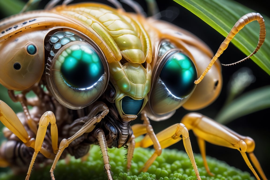 As if captured by a professional photographer,  create a highly detailed and photorealistic close-up image of an alien cre...