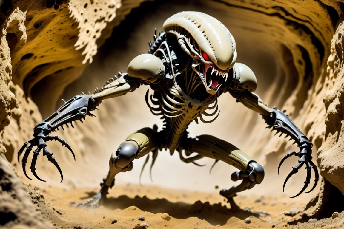 In the style of a professional wildlife photographer capturing a predator in the wild,  create an image of an alien monste...