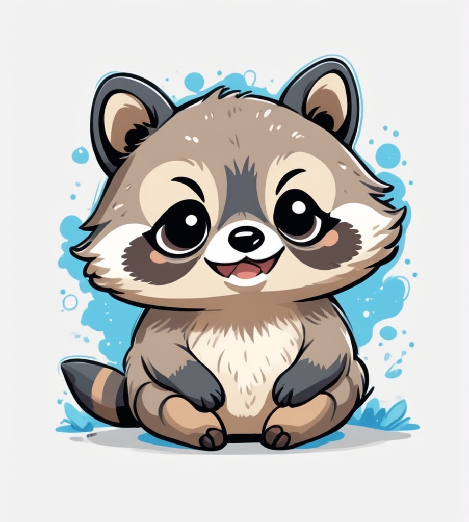 large raccoon, kawaii, cute, Line Chibi, white background, comic,ANIME ,Leonardo Style, anatomically correct,CARTOON