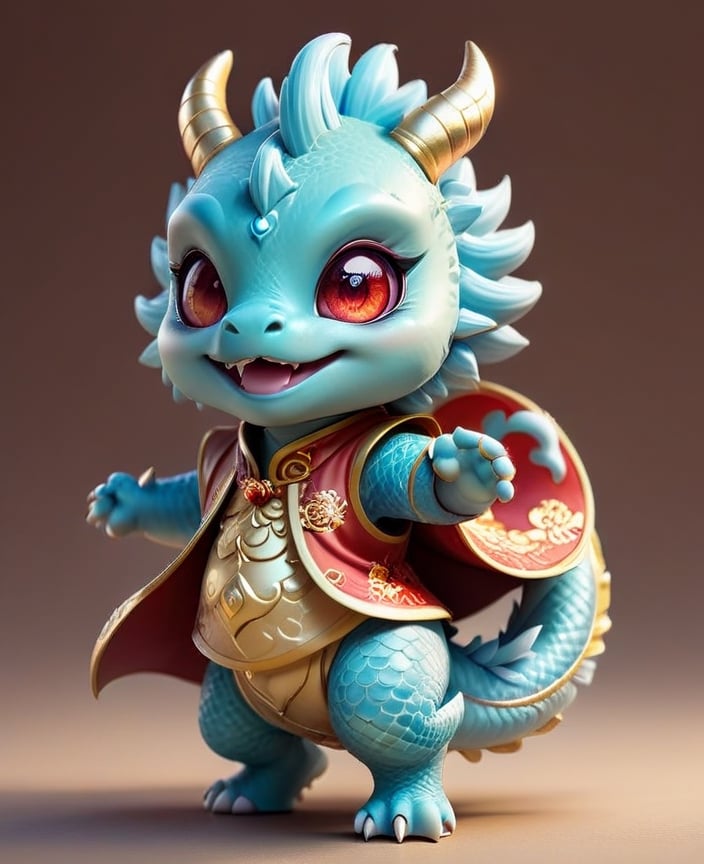  (((dancing)))
Laugh, be happy, smile showing teeth
((cute eyes)) ((round eyes)) (((chubby dragon)))
Chibi light blue and light gold Chinese dragon with golden horns, Chinese dragon head, 
Red and gold cheongsam vest, yellow eyes  
minimalist design, BIG EYES,BIG Anime EYES,CHIBI, Q version