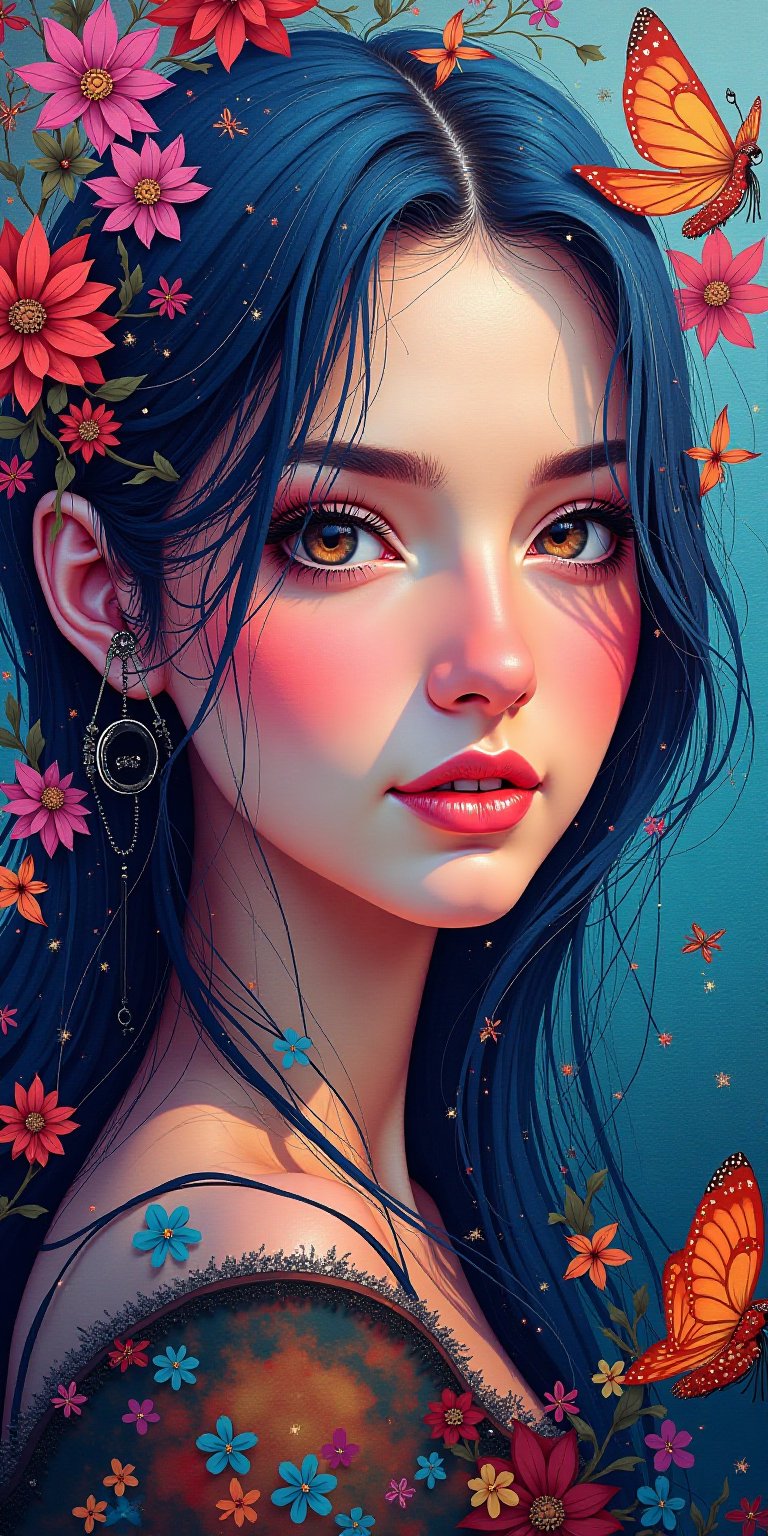 (beautiful and aesthetic:1.4),  a beautiful young woman, displayed on the video wall at downtown, kind smile, bliss, fantasy, abstract, intricate, street art, artwork
realistic details, colorful, vibrant colors, well lit background,