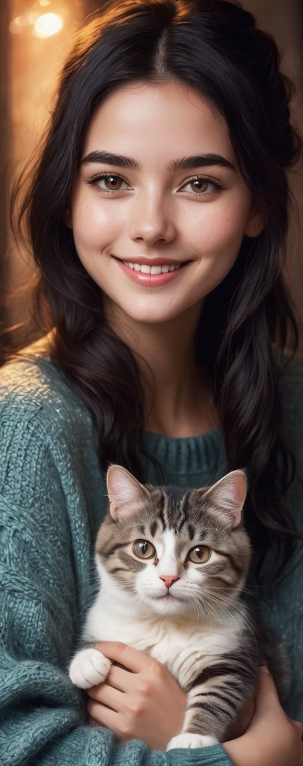 a cute young woman,  her cat,  digital painting by epiphany2k20 on Tensor.Art