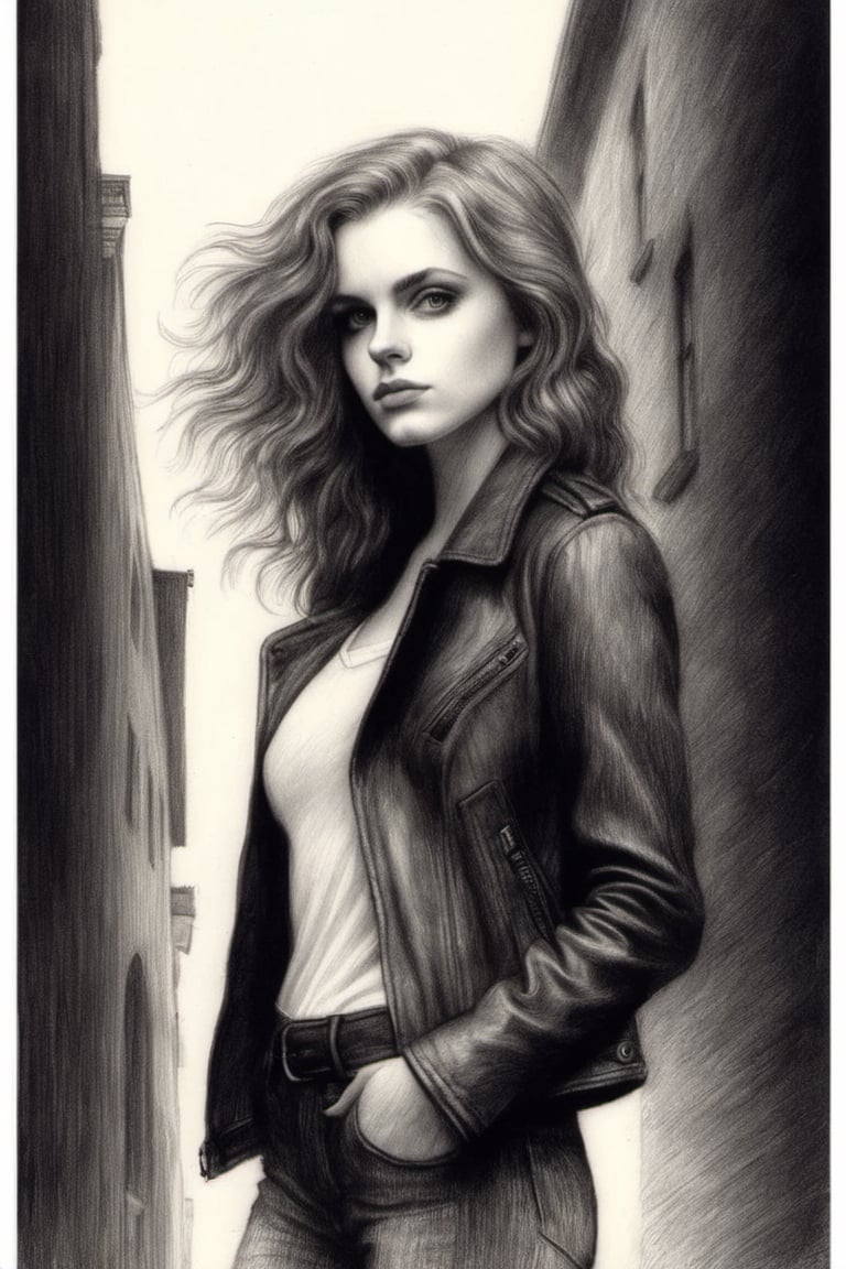 Following the aforementioned formula, here's a sample prompt for the provided subject:

"Confident 20-year-old woman, standing alone in the middle of a desolate street at night, BREAK wearing a leather jacket, ripped jeans, her auburn hair wild and free, surrounded by dimly lit buildings, BREAK defiant, mysterious, BREAK Pencil draw, BREAK Illuminated by a single overhead street lamp, casting long, dramatic shadows, BREAK Shot from a low-angle perspective, with a depth of field effect, BREAK High-resolution, emphasis on the texture of her clothing and the grunginess of the street.",Pencil Draw