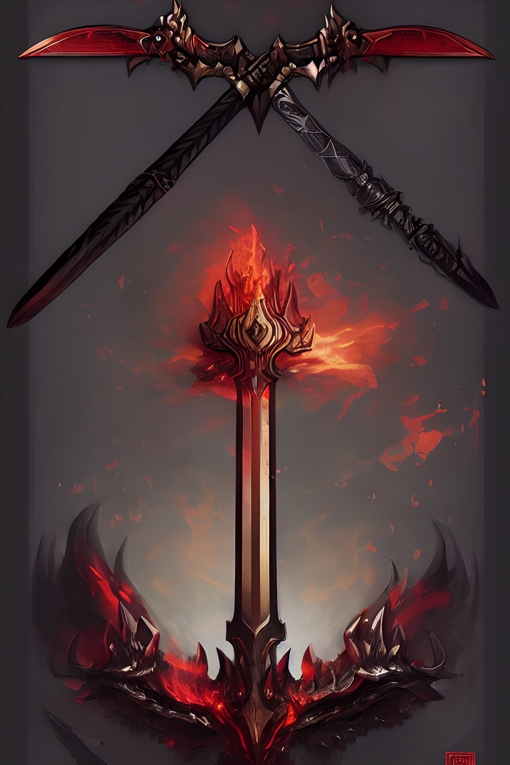 a sword with fire and flames on it, concept art by Li Di, Artstation, fantasy art, concept art, artstation hd, dark