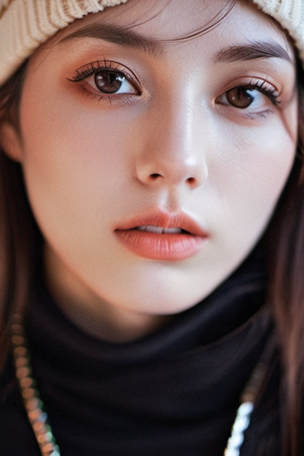 xxmixgirl,Thorough, analog style, eye focus, highest quality, (highly detailed skin), photo of a exquisitely beautiful pale skin punk Dutch girl, 21yo, (wearing harness, and beanie), perfect face, alluring eyes, [seductive makeup], skin pores, (piercing:0.5), indoor, messy bedroom, (bokeh:0.6), sharp focus, dappled lighting, (backlighting:0.7), film grain, photographed on a Sony A7R IV, 18mm F/1.7 cine lens, (highly detailed, intricately detailed), 8k, HDR, seductively posing, front view, (uppper body:0.9)