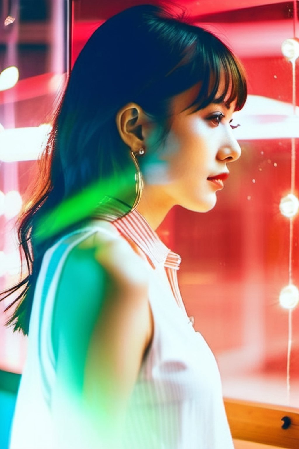 (Double exposure:1.3) 1girl, bangs,35mm,aquarium,aesthetic portrait,xxmix_girl