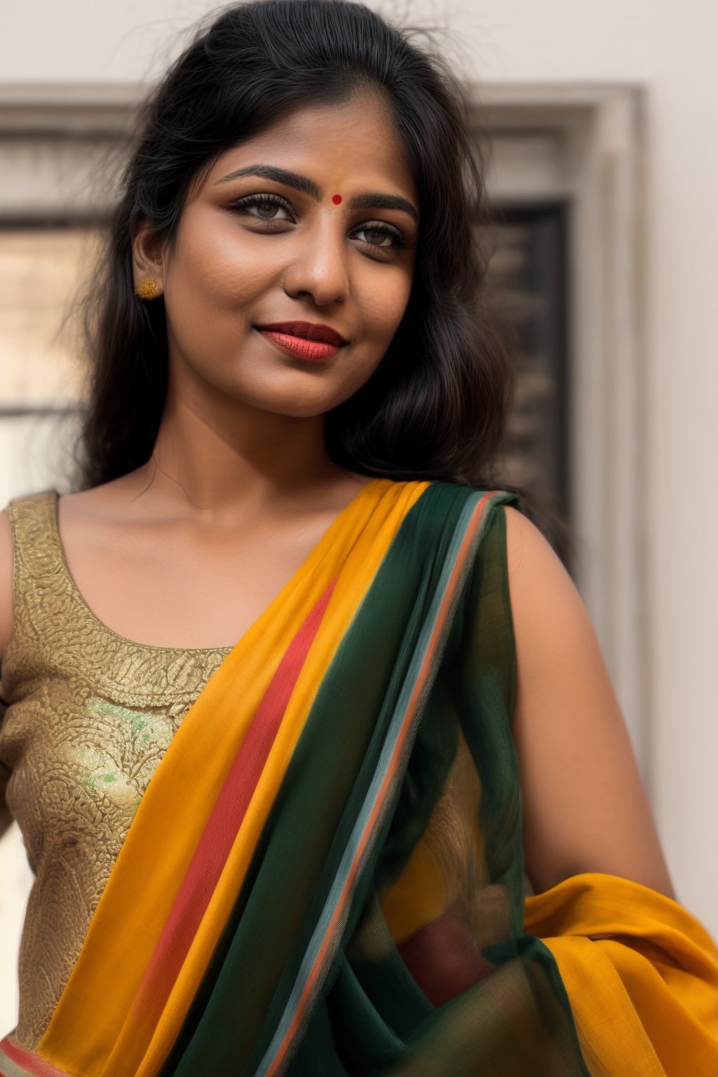 Full portrait of beautiful Indian woman in plain white colour proper sleeveless kurti, ((Indian tricolour saffron, white, green dupatta)) , glamorous bold makeup, vibrant red detailed lips, beautiful eyes, elegant pose, ultra realistic, 8k, realistic, natural lighting, looking at camera ,hyper detail,Praval,photorealistic, housewife, bright white skin,salwar,wearing wrenchpjbss, <your_color> dress, happy, , wink, close up photo 