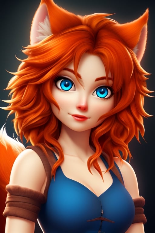 wolf gril ,8k, orange_hair, higt quality, beautiful gril, blue eyes, whole body, with orange wolf tail, in the lord or teh rings