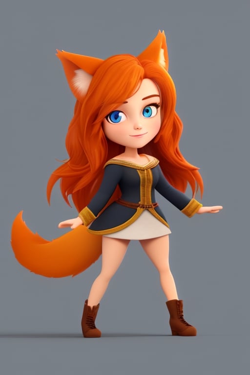 wolf gril ,8k, orange_hair, higt quality, beautiful gril, blue eyes, whole body, with orange wolf tail, in the lord or teh rings