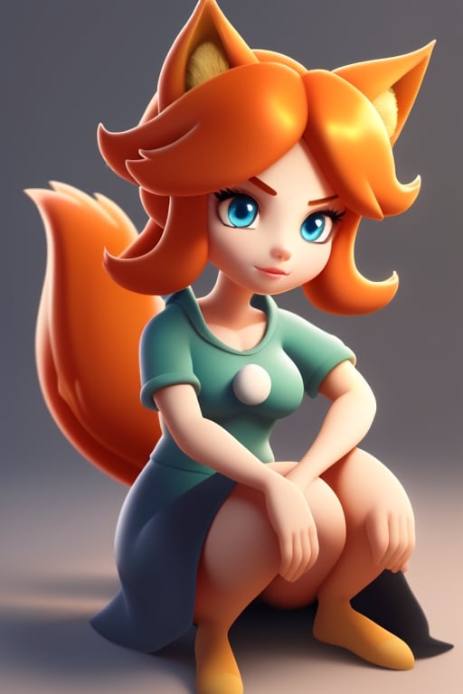 wolf gril ,8k, orange_hair, higt quality, beautiful gril, blue eyes, whole body, with orange wolf tail, mario_bros