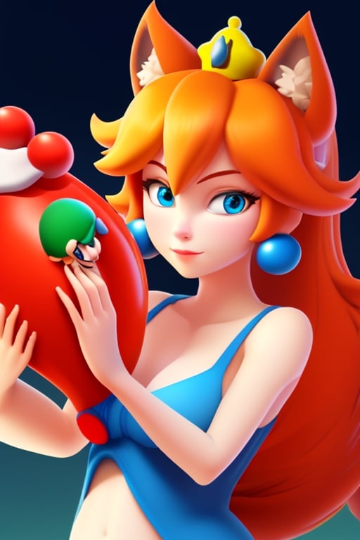 wolf gril ,8k, orange_hair, higt quality, beautiful gril, blue eyes, whole body, with orange wolf tail, mario_bros