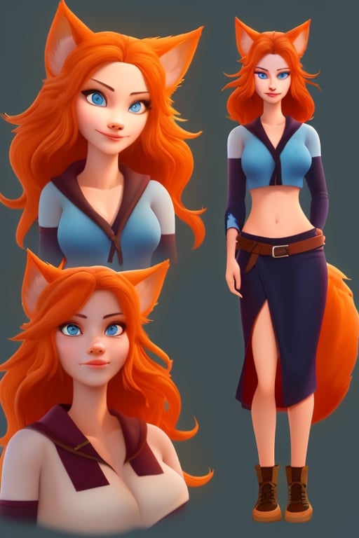 wolf gril ,8k, orange_hair, higt quality, beautiful gril, blue eyes, whole body, with orange wolf tail, in the lord or teh rings