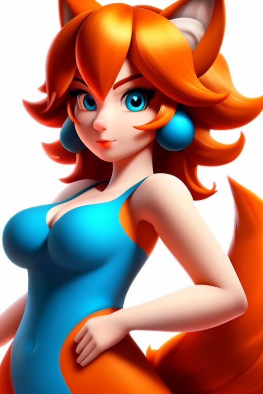 wolf gril ,8k, orange_hair, higt quality, beautiful gril, blue eyes, whole body, with orange wolf tail, mario_bros