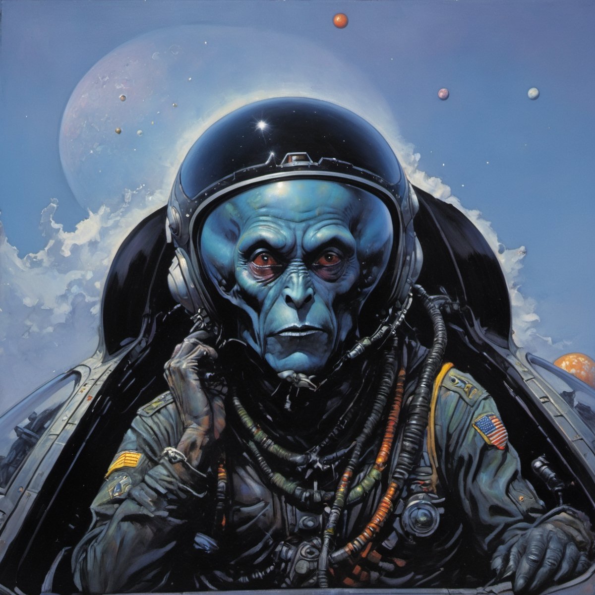 an oil painting,  a masterpiece,  an alien race by Ravishastri on Tensor.Art