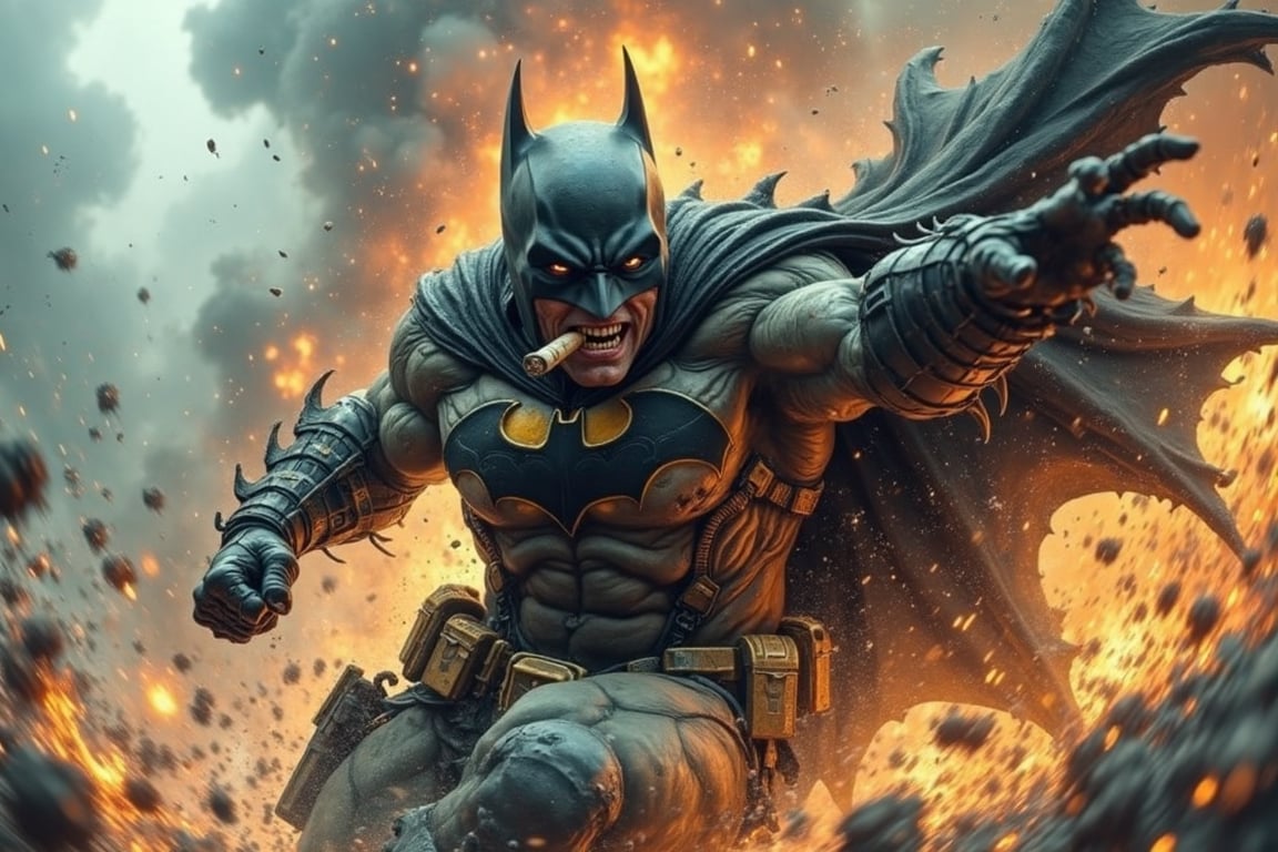 Batman,  wearing his trademark Batman outfit,  a realistic character by Ravishastri on Tensor.Art