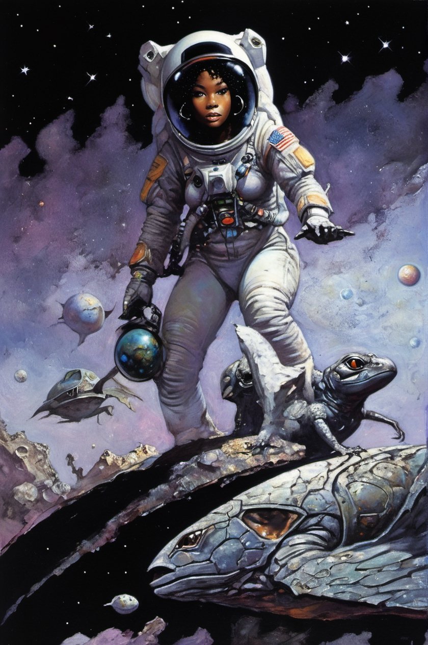 an oil painting,  a masterpiece,  a black female astronaut by Ravishastri on Tensor.Art