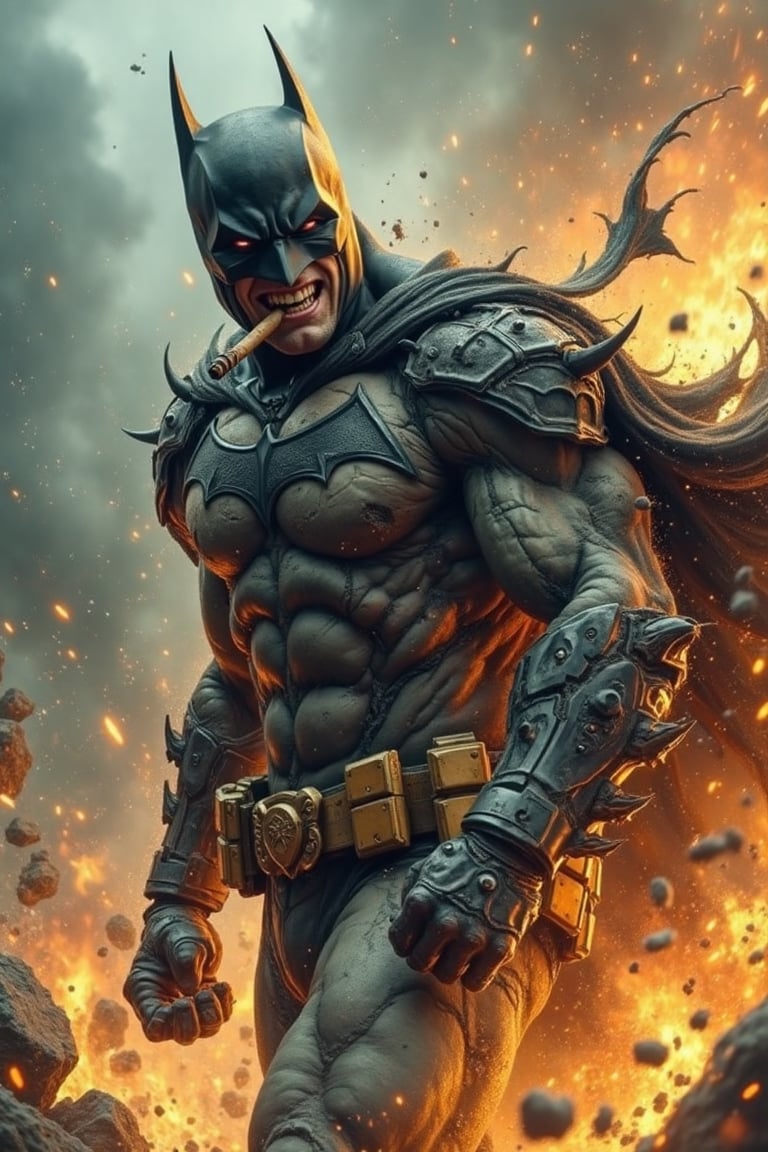 Batman,  wearing his trademark Batman outfit,  a realistic character by Ravishastri on Tensor.Art
