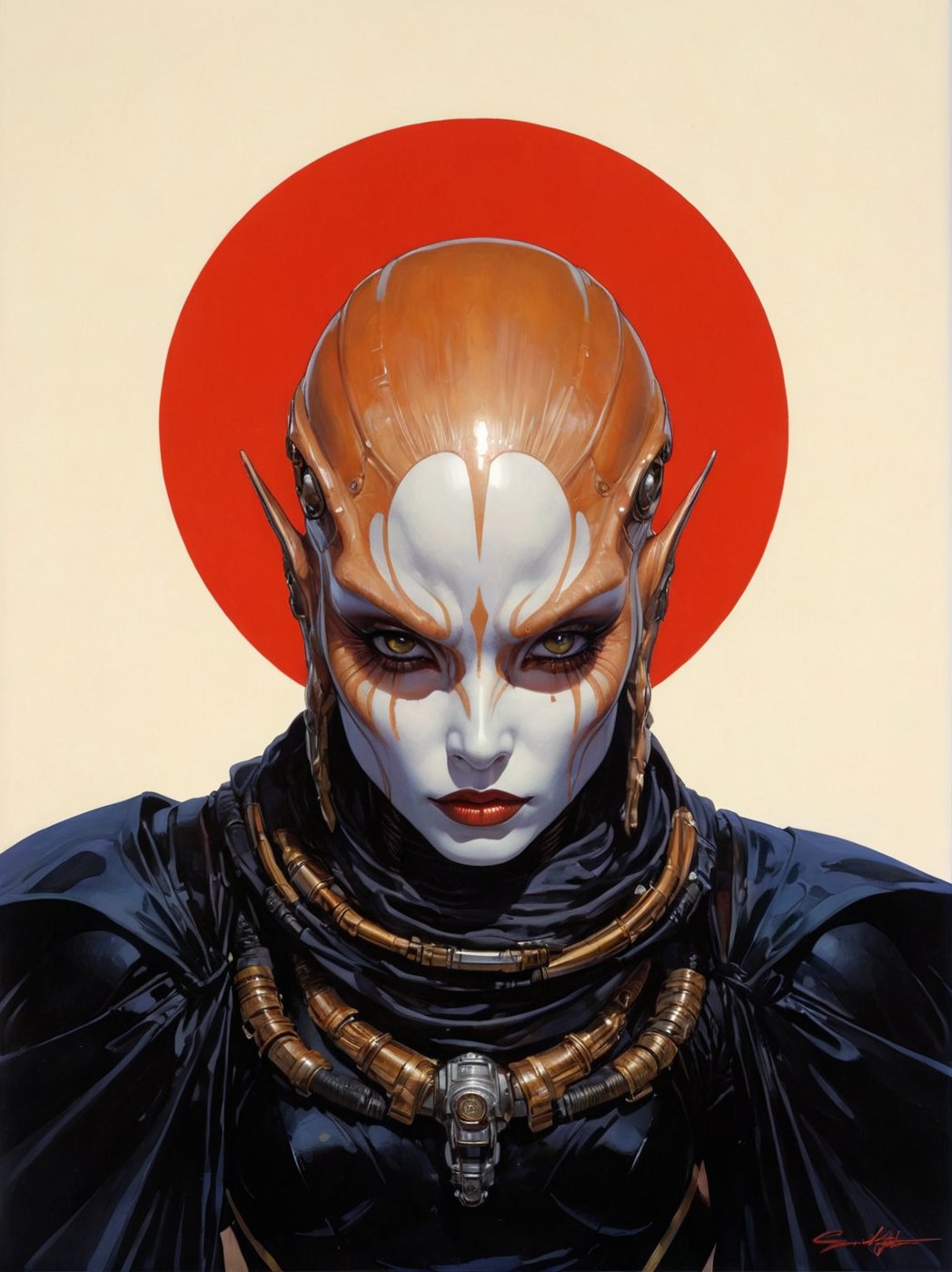 art by Masamune Shirow, art by J.C. Leyendecker, art by simon bisley, a masterpiece, stunning beauty, hyper-realistic oil painting, a star wars alien creature,  loose clothing, a portrait picture, incredible detail, 